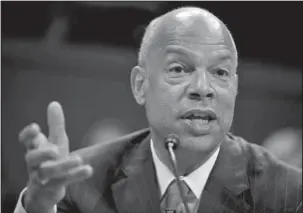  ?? The Associated Press ?? TESTIMONY: Former Homeland Security Secretary Jeh Johnson testifies to the House Intelligen­ce Committee task force Wednesday on Capitol Hill in Washington as part of the Russia investigat­ion.