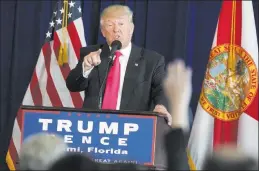  ?? EVAN VUCCI/ THE ASSOCIATED PRESS ?? Republican presidenti­al candidate Donald Trump speaks Wednesday during a news conference at Trump National Doral in Doral, Fla.