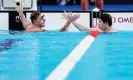  ?? Photograph: Xinhua/REX/ Shuttersto­ck ?? China’s Pan Zhanle shakes hands with Australia’s Kyle Chalmers after the 100m freestyle final.