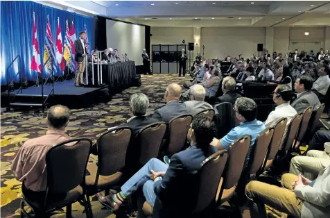  ?? DARRYL DYCK/ THE CANADIAN PRESS ?? Prime Minister Justin Trudeau addresses a Liberal caucus retreat in Kelowna, B.C., on Wednesday.