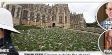  ??  ?? TUNES Bugler
TRIBUTES Flowers outside the chapel