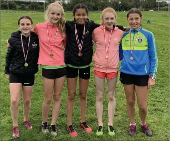  ??  ?? Medal-winning Ace AC quintet Kate Culhane, Chloe Hanley, Sholah Lawrence, Eimear Cooney and Isabella Garcia.