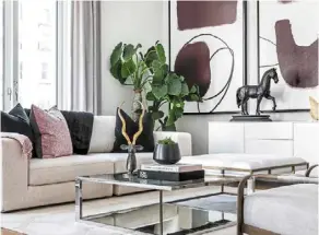  ?? ?? a pop of pink adds an unexpected contrast element to this living room.