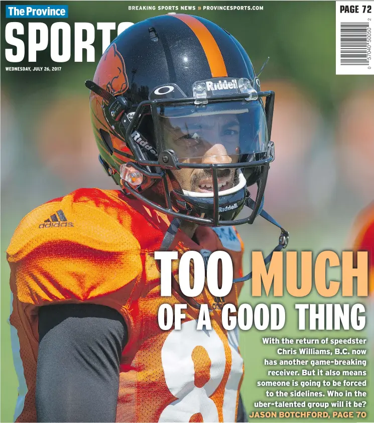  ?? JASON PAYNE/PNG ?? Chris Williams, signed by the B.C. Lions in the off-season to add a game-changer to the receiving roster, is almost healthy enough to play. His addition will mean the subtractio­n of a player who has been hot to date. Coach Wally Buono didn’t want to...