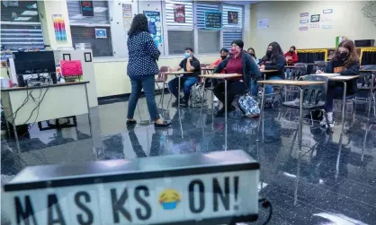  ??  ?? Students attend classes during the first day of school in Miami Lakes, Florida. Photograph: Cristóbal Herrera/EPA