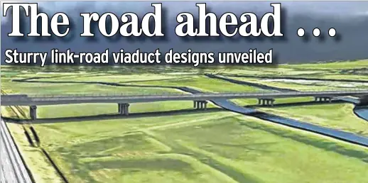  ??  ?? The planned Sturry link road viaduct will stretch for 300 metres above the railway line and the Great Stour