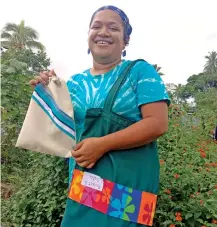  ?? Photo: Laiseana Nasiga ?? Salanieta Tavo of Qauia, Lami with her string bags she designed.
