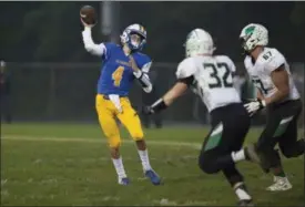  ?? JEN FORBUS — THE MORNING JOURNAL ?? Clearview quarterbac­k Chase Christense­n throws the ball before Columbia’s Cole Schwartz (32) and Nick Milluzzi close in on Oct. 5.