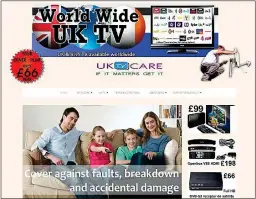  ??  ?? DODGY: The website of UK TV Care, which is now registered in Spain