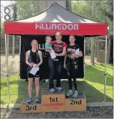  ??  ?? n WINNERS: From left, Louise Fets, Kate Bryne and Holly Grundon of Hillingdon Triathlete­s