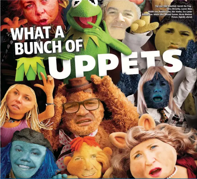  ?? Picture: Digitally altered ?? Top row: Dale Wakefield, Kermit the Frog, Gerry McCarthy, Lauren Moss Middle row: Natasha Fyles, Ken Vowles, Eva Lawler Bottom row: Selena Uibo, Michael Gunner, Nicole Manison