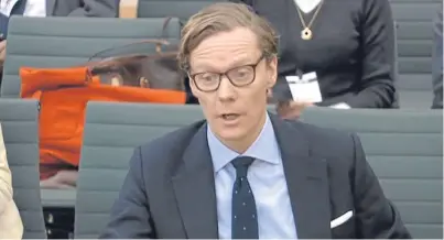  ?? Picture: PA. ?? Alexander Nix, chief executive of Cambridge Analytica, giving evidence to the Commons Digital, Culture Media and Sport Committee inquiry into fake news in London.