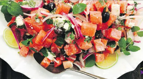  ?? RENEE KOHLMAN ?? A refreshing watermelon salad is easy to make and helps you and your guests savour the light and delicious flavours of summer.