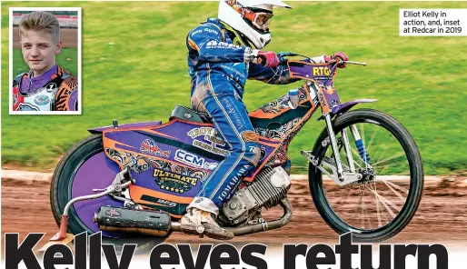  ?? ?? Elliot Kelly in action, and, inset at Redcar in 2019