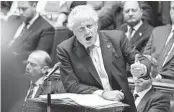  ?? JESSICA TAYLOR U.K. PARLIAMENT VIA AP ?? British Prime Minister Boris Johnson speaks at the House of Commons in London on Wednesday.