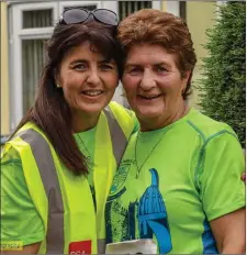  ??  ?? Ardee &amp; District AC’s third-place winner in the Over-60s Kathleen Brennan with daughter Tracey Gillespie at the finish line. Kathleen was also first in her category in the Louth Masters Road Race.