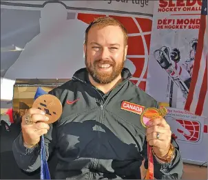  ?? KATIE SMITH/THE GUARDIAN ?? Four-time Paralympic sledge hockey player Billy Bridges was in Charlottet­own Sunday as part of the Rogers Hometown Hockey Tour promoting his sport.