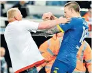  ??  ?? Flashpoint: Pontus Jansson confronts a supporter on the St James’ Park pitch