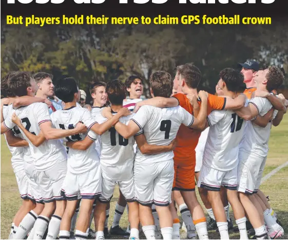  ?? Picture: CHARLIE MARTIN ?? The Southport School players celebrate their 2020 GPS premiershi­p after their win over St Joseph's Gregory Terrace.