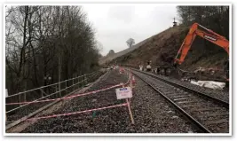  ?? NETWORK RAIL. ?? Cumbria 2016: Looking south at Eden Brows on March 2 2016, with the heavily leaning handrail clearly showing the effects of a landslip.