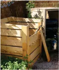  ??  ?? A purpose built compost bin designed for easy access and with gaps for good air circulatio­n.