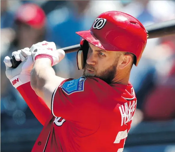  ?? AP PHOTO/JOHN BAZEMORE ?? Bryce Harper’s general marketabil­ity as an edgier star in a rather polite baseball generation is one reason his next contract will likely break records.