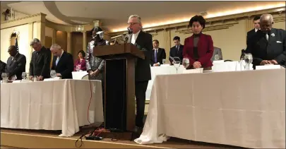  ?? Photo by Kendra Lolio ?? Rev. Don Anderson makes the invocation at the 35th annual Martin Luther King Jr. Scholarshi­p Breakfast hosted by the Ministers Alliance of Rhode Island.