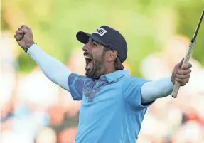  ?? RAY ACEVEDO/USA TODAY SPORTS ?? Matthieu Pavon celebrates on the 18th green Saturday after winning the Farmers Insurance Open.