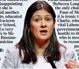  ??  ?? MODERATE: Lisa Nandy quit Corbyn’s top team