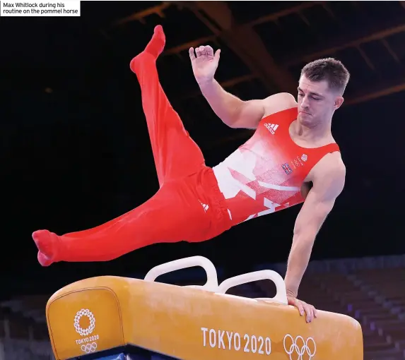  ??  ?? Max Whitlock during his routine on the pommel horse