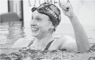  ?? Odd Andersen / AFP/Getty Images ?? After winning five goal medals in the 2016 Olympics, Katie Ledecky continued her dominance with five golds and a silver at the world championsh­ips this year.