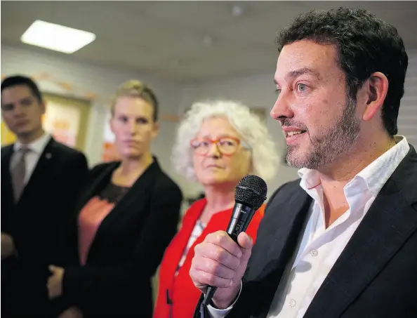  ?? TOPHER SEGUIN/EDMONTON JOURNAL ?? Gil McGowan, NDP Candidate for Edmonton Centre, speaks about the federal platform and how it will impact the city at his campaign office on 124 St. in Edmonton on Tuesday. The NDP is hoping to gain support by parading out strong local candidates.