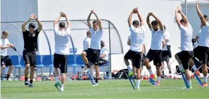  ?? AP ?? German players during a training session in Sochi. —