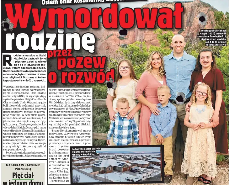  ?? ?? Do tragedii doszło w środę w domu mormońskie­j rodziny w Enoch City, UT
Według policji Michael Haight (†42 l.) zastrzelił swoją żonę Taushę (†40 l.) i pięcioro dzieci w wieku od 4 do 17 lat oraz 78-letnią teściową