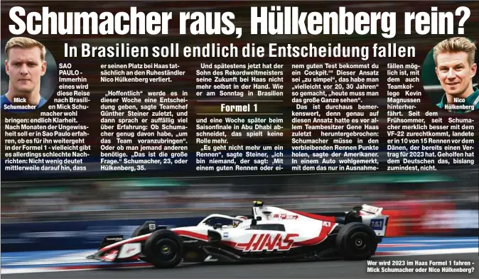  ?? ?? Wer wird 2023 im Haas Formel 1 fahren Mick Schumacher oder Nico Hülkenberg?