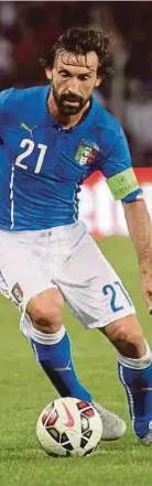  ??  ?? Andrea Pirlo in action for Italy against Portugal in 2015.AFP PIC