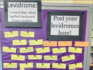  ?? LUCKY BUDD VIA CP ?? Levidromes posted in a classroom are shown in a handout photo provided by Levi Budd’s father Lucky Budd.