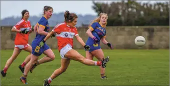  ??  ?? Deirbhile Osborne of Louth drives the ball forward.