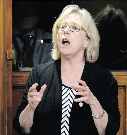  ?? ADRIAN WYLD / THE CANADIAN PRESS FILES ?? Elizabeth May “perpetrate­s a series of howlers on basic issues,” according to John Robson.