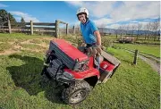  ?? PHOTO: FAIRFAX NZ ?? Federated Farmers South Canterbury chairman Mark Adams from Fairlie demonstrat­es how to balance a quad-bike.