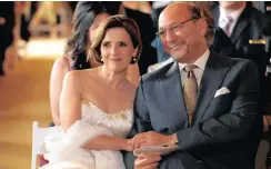  ??  ?? ABSA chief executive Maria Ramos with her husband former minister of finance Trevor Manuel soon after Ramos accepted her new post at the bank, on their wedding day at a Franschhoe­k wine farm owned by the Rupert family, in December 2008. | SAPA stringer