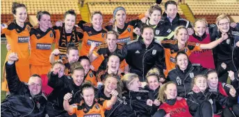  ??  ?? JUBILATION Glasgow City players and coaches celebrate after qualifying for the last eight of the women’s Champions League in 2014