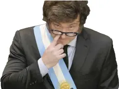  ?? JUAN MABROMATA/AGENCE FRANCE-PRESSE ?? ARGENTINA’S President Javier Milei gestures while delivering his first policy speech to parliament during the inaugurati­on of the 142nd ordinary session of Congress in Buenos Aires.