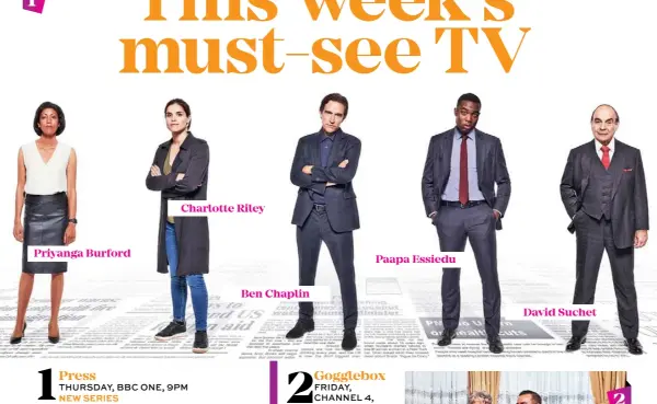  ??  ?? Charlotte Riley Priyanga Burford Paapa Essiedu Ben Chaplin David Suchet