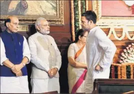  ?? ARVIND YADAV/HT PHOTO ?? Prime Minister Narendra Modi, home minister Rajnath Singh and Congress vicepresid­ent Rahul Gandhi at Parliament house in New Delhi on Tuesday.
