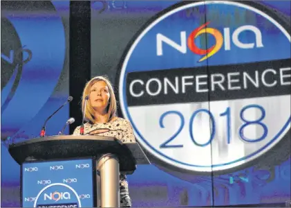 ?? KENN OLIVER/THE TELEGRAM ?? In her address to delegates at Noia’s 34th annual conference, CEO and president Charlene Johnson launched the organizati­on’s Imagine the Potential campaign, an education and awareness drive to help the public and the decision-makers in the federal...