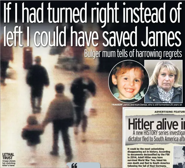  ??  ?? LETHAL TRUST Image shows tot clutching killer’s hand TRAGEDY James and mum Denise, who is still tormented 25 years on