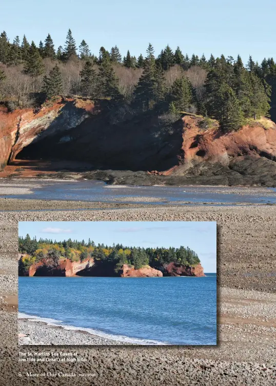  ??  ?? The St. Martins Sea Caves at low tide and (inset) at high tide.