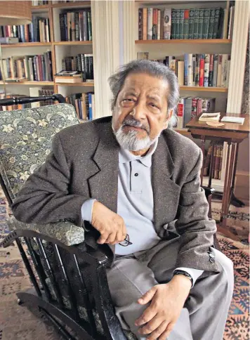  ??  ?? VS Naipaul pictured at his London home in 2001. The novelist won numerous literary awards, and was knighted in 1990