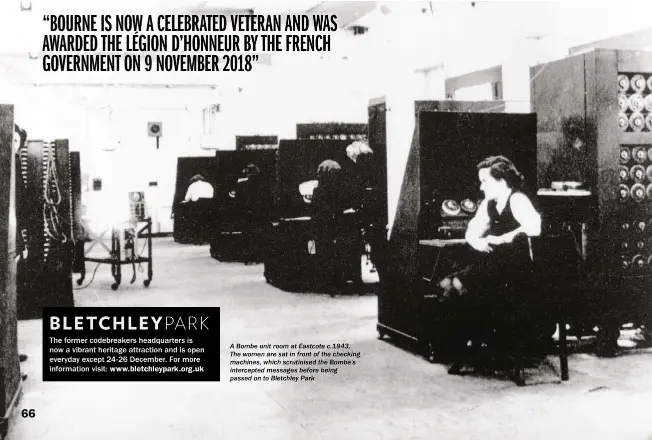  ??  ?? A Bombe unit room at Eastcote c.1943. The women are sat in front of the checking machines, which scrutinise­d the Bombe’s intercepte­d messages before being passed on to Bletchley Park